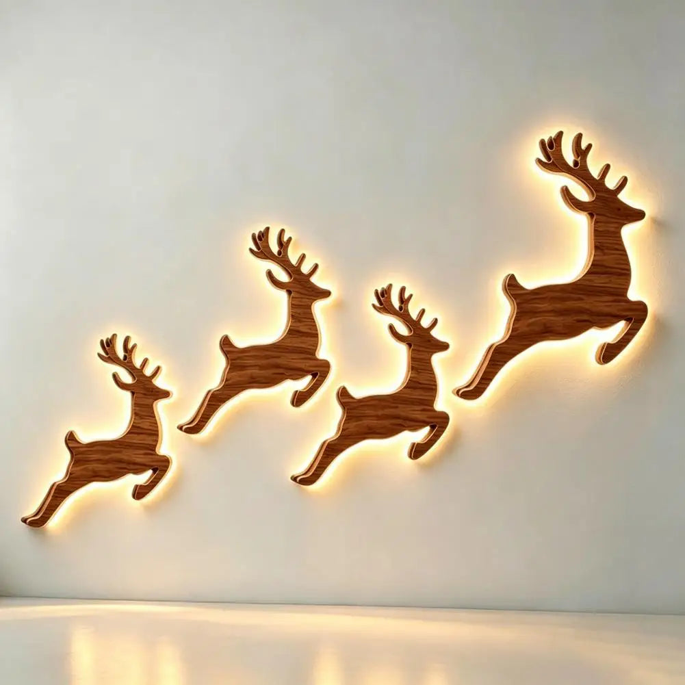 Christmas Reindeer Wall Light Wooden LED Reindeer Silhouette with Warm Backlight Battery Operated Lighted Wall Art Home Decor