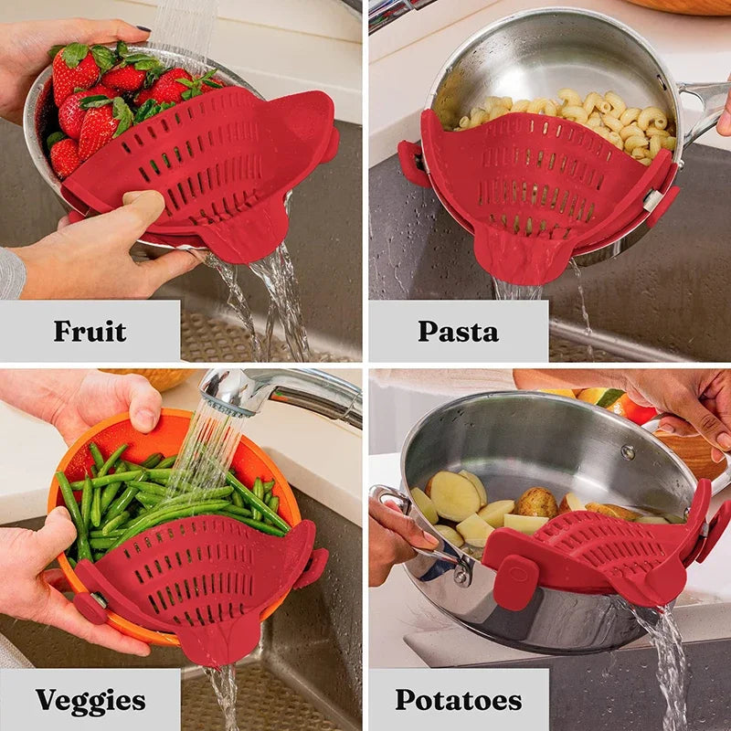 Universal Silicone Clip on Pan Pot Strainer