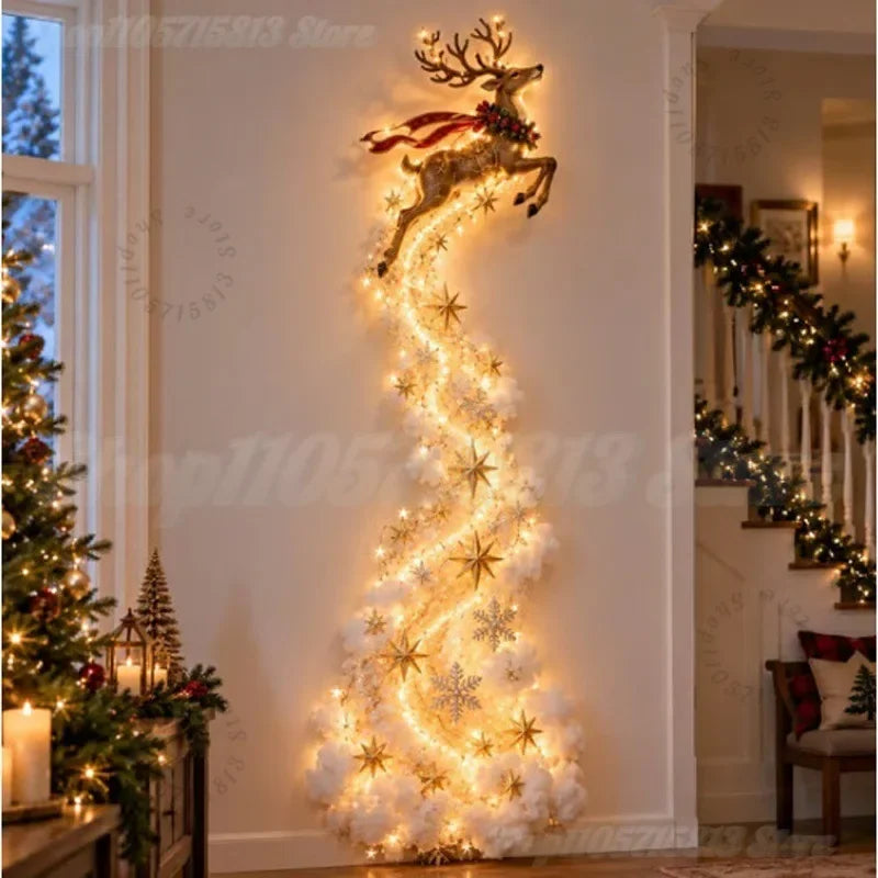 Christmas Magic Trail Wall Light-LED Glowing Christmas Scene Wall Decoration,Santa Sleigh Reindeer Hanging Decoration for Party