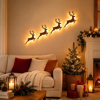 Christmas Reindeer Wall Light Wooden LED Reindeer Silhouette with Warm Backlight Battery Operated Lighted Wall Art Home Decor
