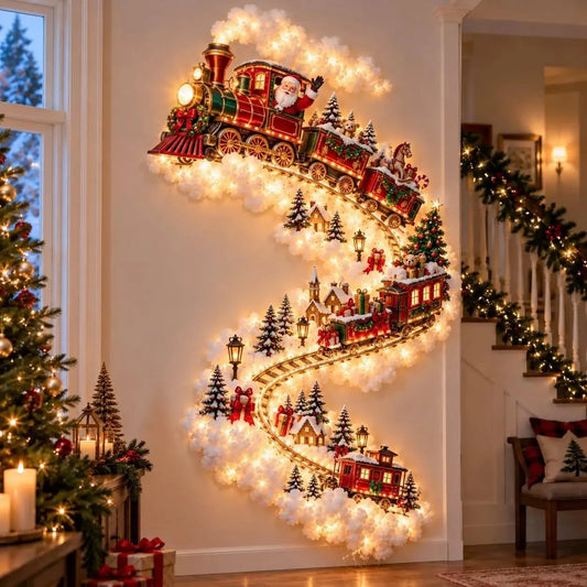 Christmas Magic Trail Wall Light-LED Glowing Christmas Scene Wall Decoration,Santa Sleigh Reindeer Hanging Decoration for Party
