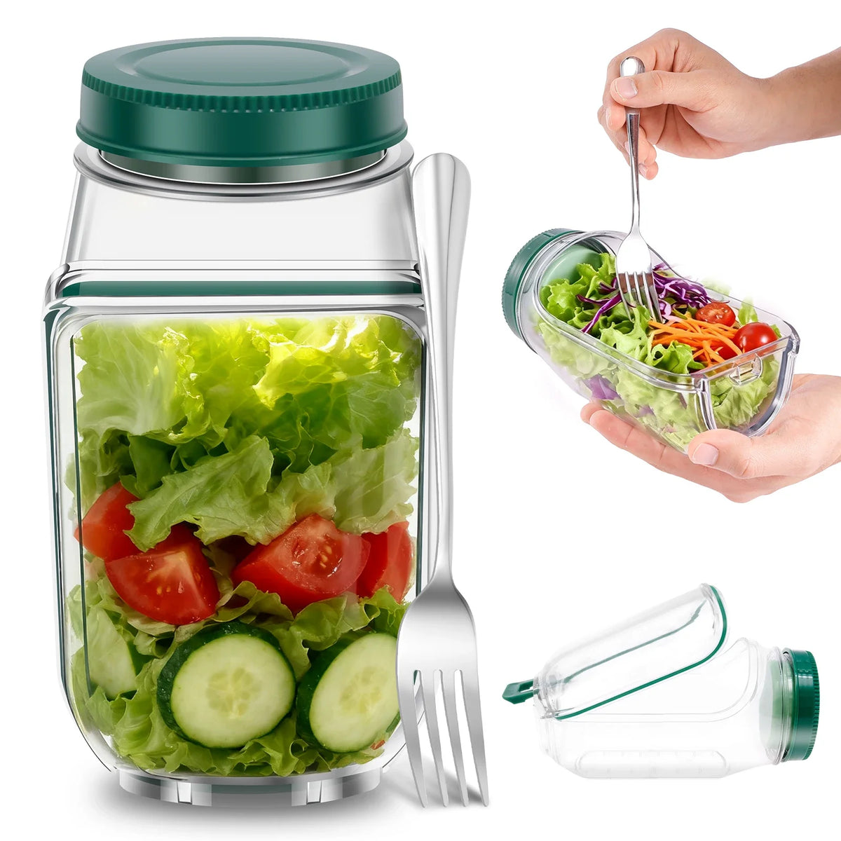 Salad portable container jar