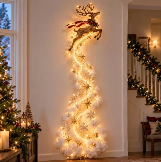Christmas Magic Trail Wall Light-LED Glowing Christmas Scene Wall Decoration,Santa Sleigh Reindeer Hanging Decoration for Party