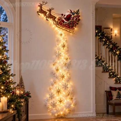 Christmas Magic Trail Wall Light-LED Glowing Christmas Scene Wall Decoration,Santa Sleigh Reindeer Hanging Decoration for Party