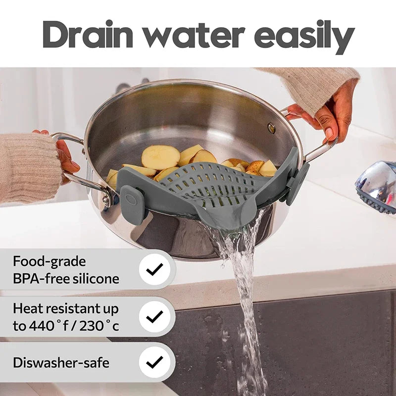 Universal Silicone Clip on Pan Pot Strainer