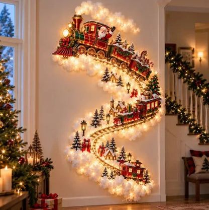 Christmas Magic Trail Wall Light-LED Glowing Christmas Scene Wall Decoration,Santa Sleigh Reindeer Hanging Decoration for Party