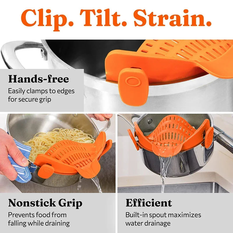 Universal Silicone Clip on Pan Pot Strainer