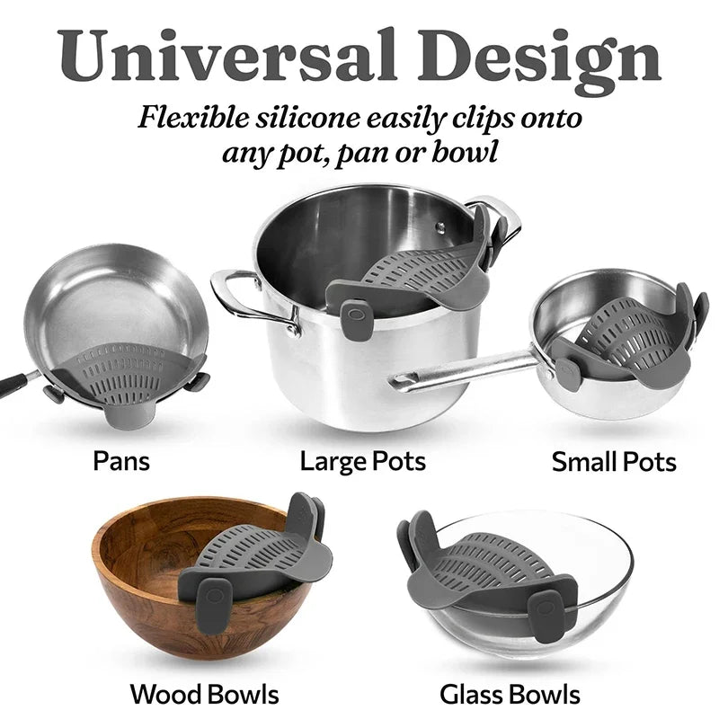 Universal Silicone Clip on Pan Pot Strainer