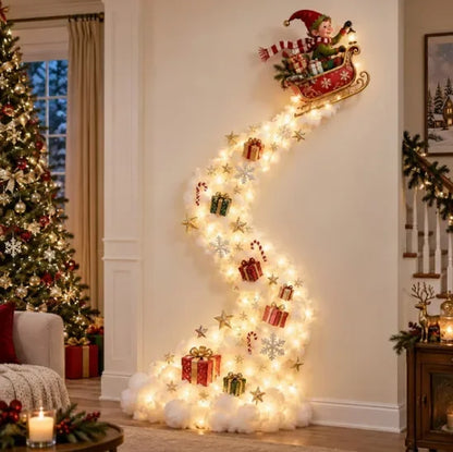 Christmas Magic Trail Wall Light-LED Glowing Christmas Scene Wall Decoration,Santa Sleigh Reindeer Hanging Decoration for Party
