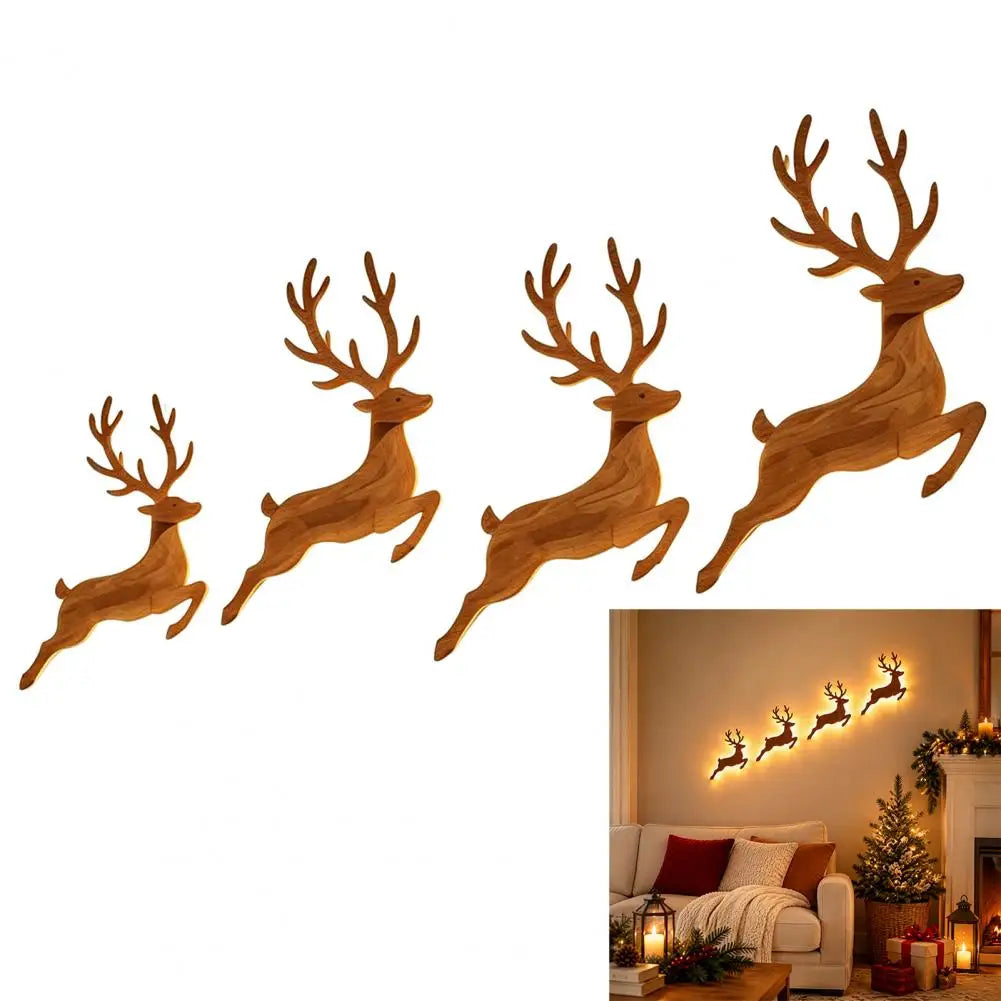 Christmas Reindeer Wall Light Wooden LED Reindeer Silhouette with Warm Backlight Battery Operated Lighted Wall Art Home Decor