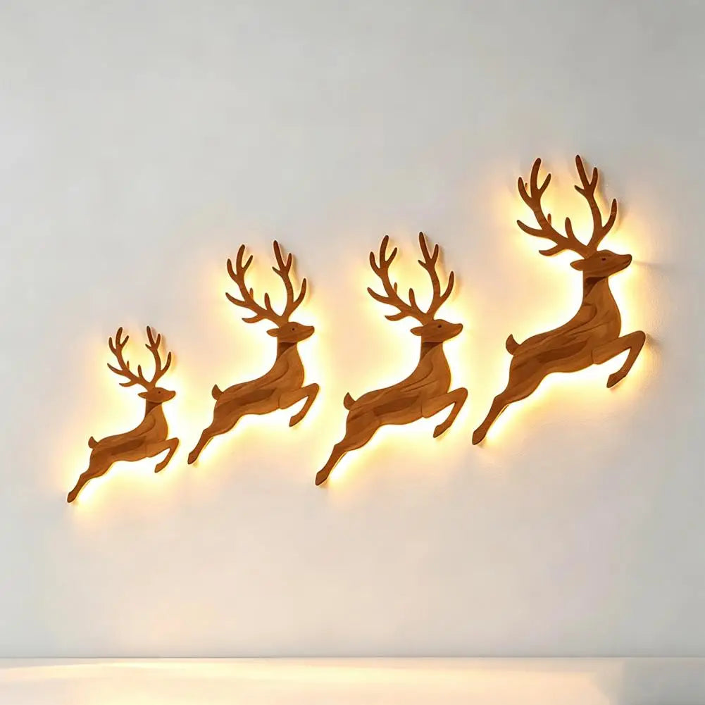 Christmas Reindeer Wall Light Wooden LED Reindeer Silhouette with Warm Backlight Battery Operated Lighted Wall Art Home Decor